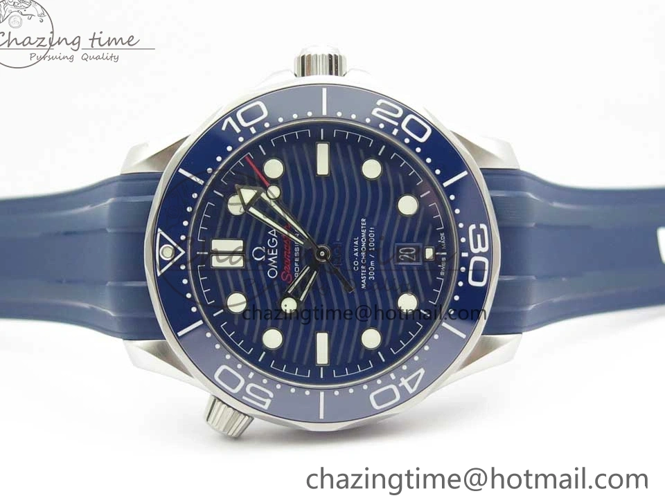 0321 Lightweight 2018 Seamaster Diver 300M VSF 1:1 Best Edition Blue Ceramic Blue Dial on Blue Rubber Strap A8800 V2 (Black Balance Wheel) 7961